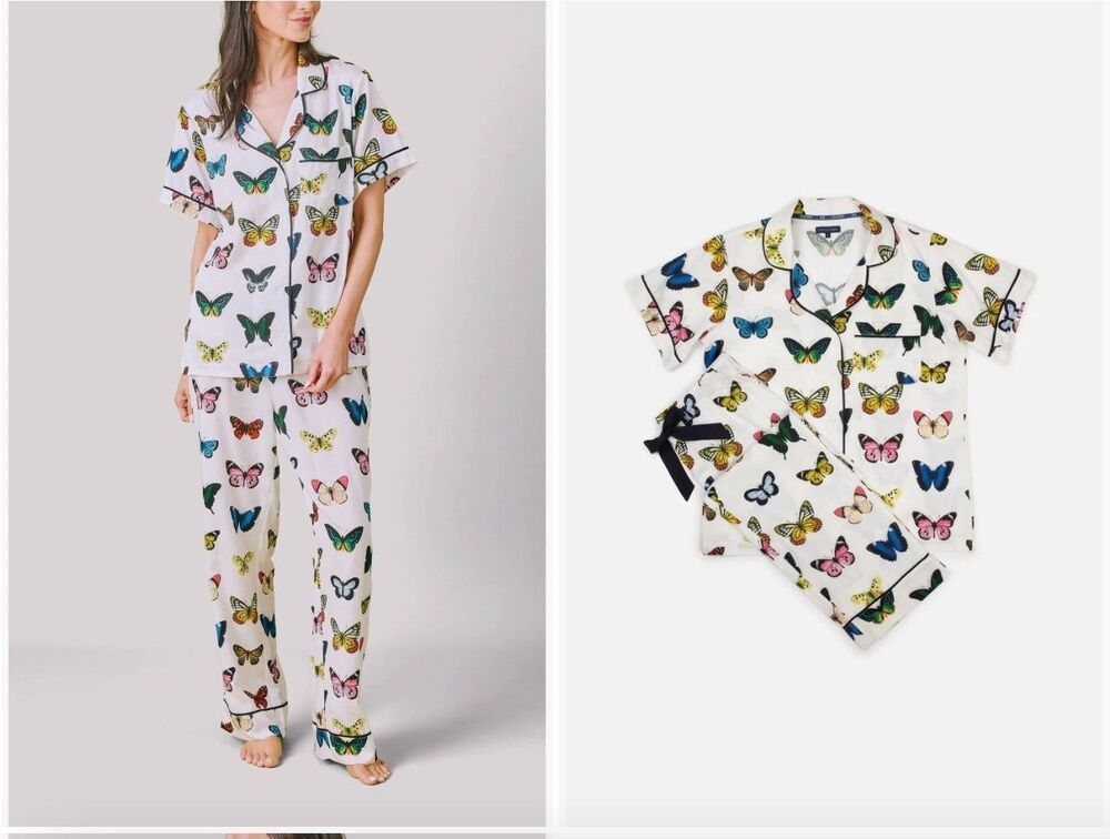 Katie Kime Mariposa Pajama Set Butterflies Long Sleeve Top & Pants Medium